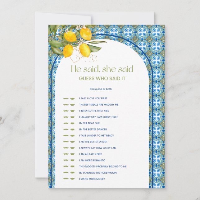 Chá de panela De Limão Disse Que Disse Cartão De J (Frente)