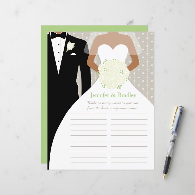 Chá de panela de Noiva Jogo do Word, vestido branc (Frente/Verso In Situ)