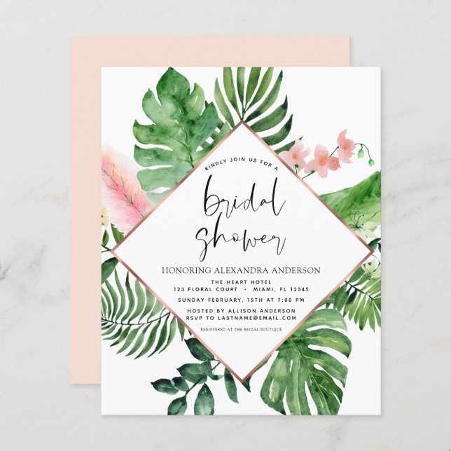 Chá de panela de Orçamento Tropical Palm Watercolo (Frente/Verso)