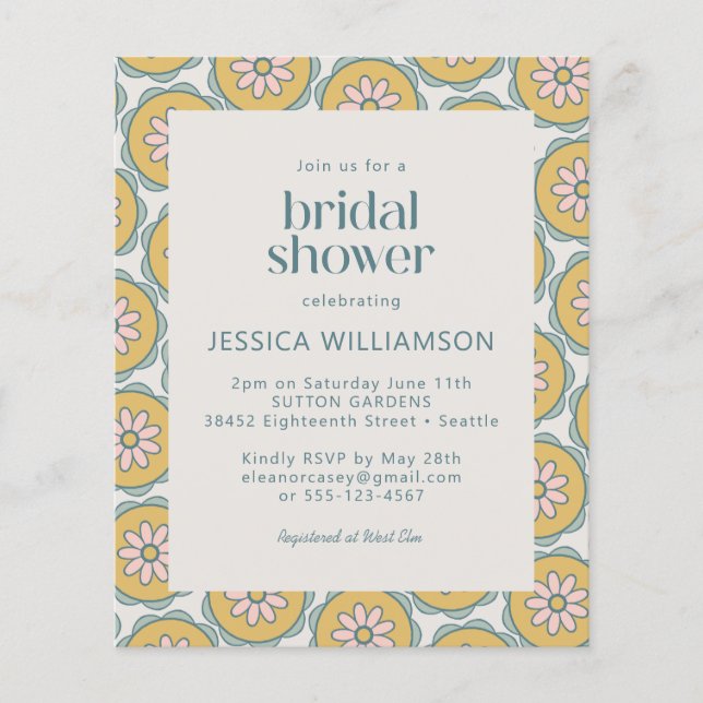 Chá de panela de Pastel Floral Boho Retro Orçament (Frente)