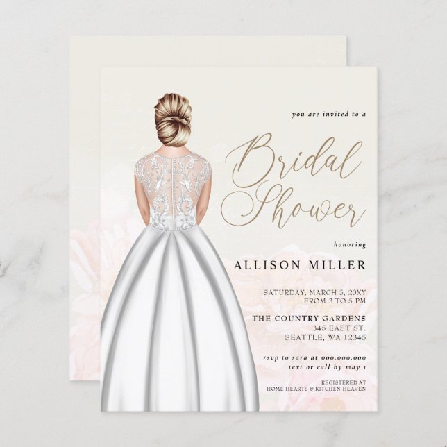 Chá de panela de Vestido de Casamento Orçamental (Frente/Verso)