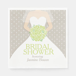 Chá de panela de vestidos verdes rosas guardanapos