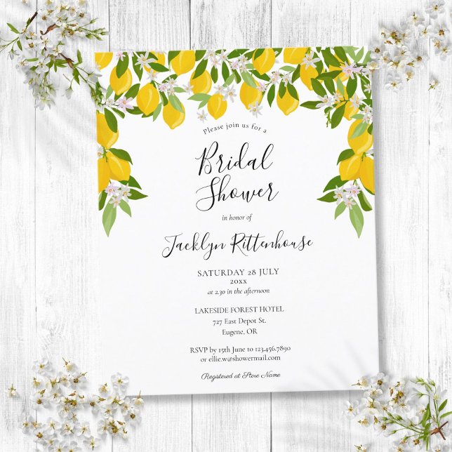 Chá de panela do Orçamento Verde-Limões (Lemons Greenery Budget Bridal Shower Invitation)