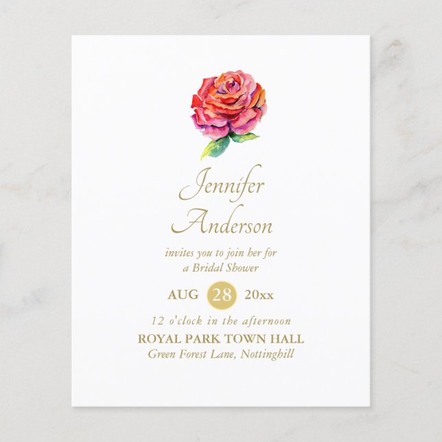 Chá de panela Dourada de Aquarela de Rosa vermelha (Frente)