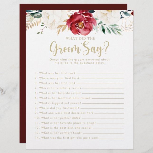 Chá de panela Dourado clássico O que o noivo disse (Frente/Verso)