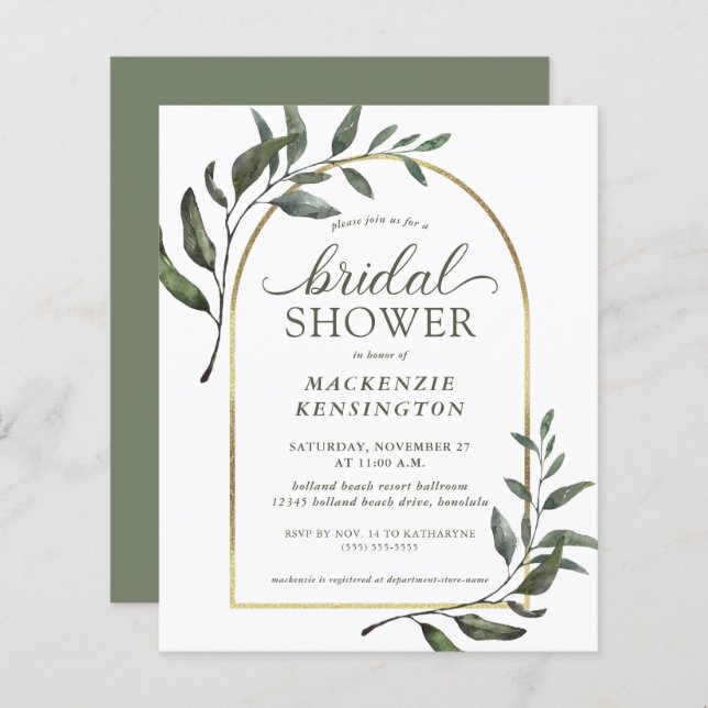 Chá de panela Elegante Eucalyptus Dourado Arch (Frente/Verso)