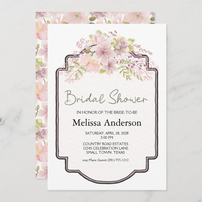 Chá de panela Elegente Floral Magnolia Blush Rosa (Frente/Verso)