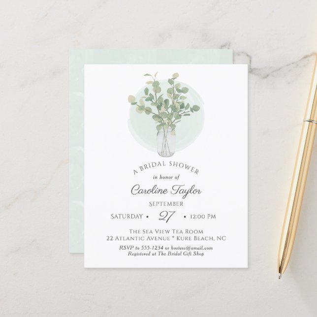 Chá de panela Eucalyptus Mason Jar Monograma (Frente/Verso In Situ)