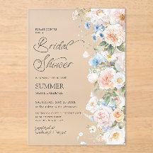 Chá de panela Floral Azul Branco Blush Pastel Chic