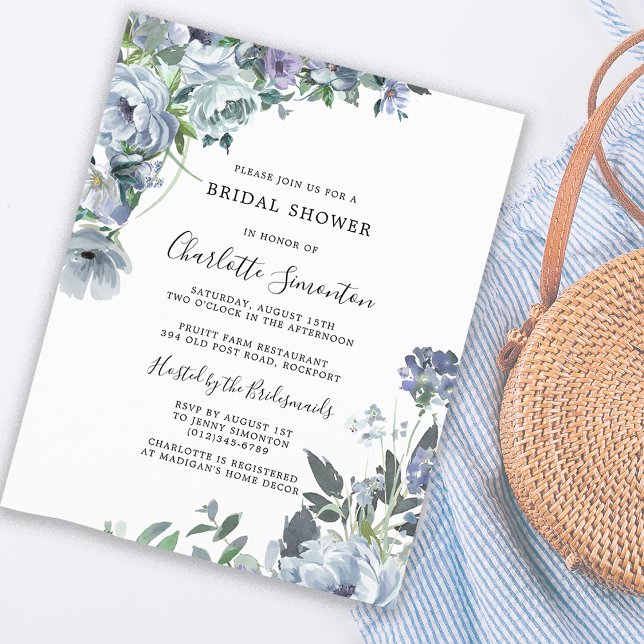 Chá de panela Floral Azul Dusty (Great Bridal Shower Invitation Style at Affordable Prices)