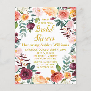 Chá de panela Floral Boho de Queda Orçamental