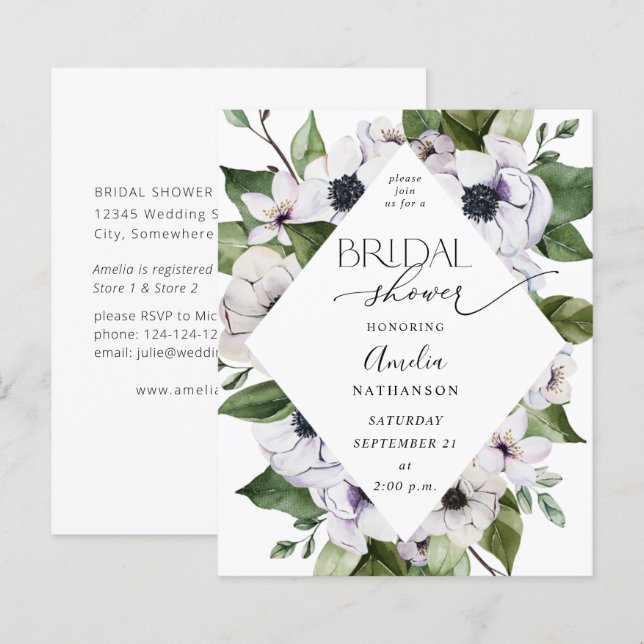 Chá de panela Floral Branco da Anemia Orçamental (Frente/Verso)