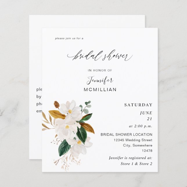 Chá de panela Floral Branco Magnolia (Frente/Verso)