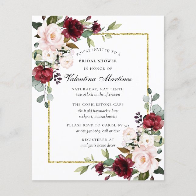 Chá de panela Floral de Bordo do Orçamento (Frente)