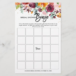 Chá de panela Floral de outono Borgonha Bingo