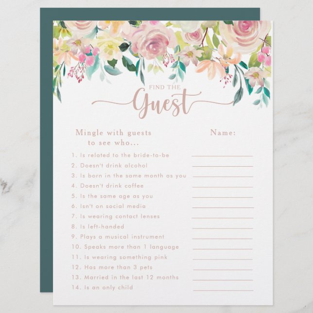 Chá de panela Floral Dourado do rosa Encontre o Jo (Frente/Verso)