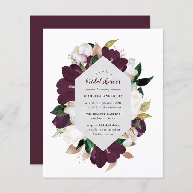 Chá de panela Floral Dourado e Roxo de Plum (Frente/Verso)