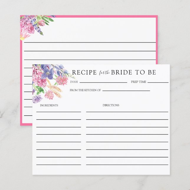 Chá de panela Floral Elegante | Cartões de receita (Frente/Verso)