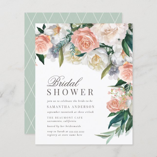 Chá de panela Floral Romântico de Aquarela de Orça (Frente/Verso)