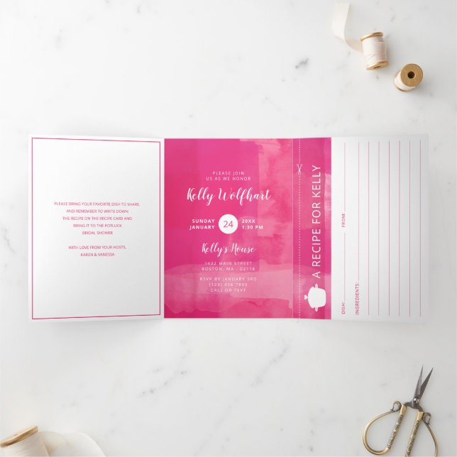 Chá de panela Fuchsia Potluck com cartão de recebi (Dentro)