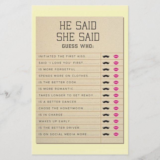 Chá de panela Games Ele Disse Que Disse Cartão De  (Frente)