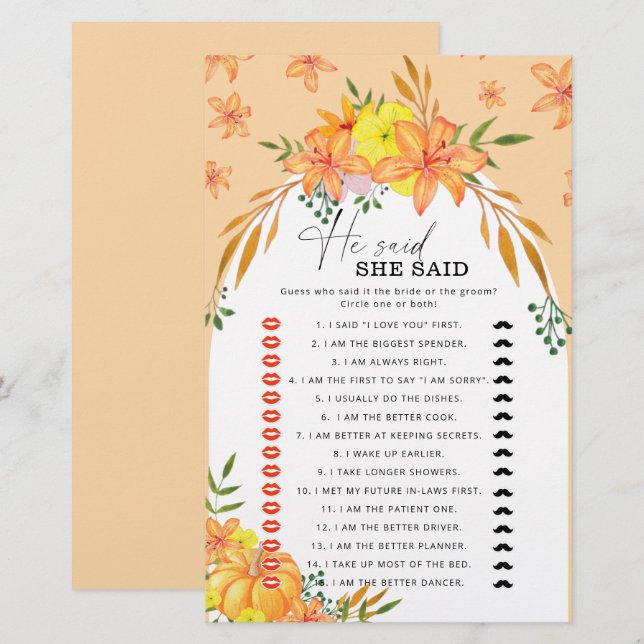 Chá de panela Games Ele Disse Que Ela Disse Pumpki (Frente/Verso)