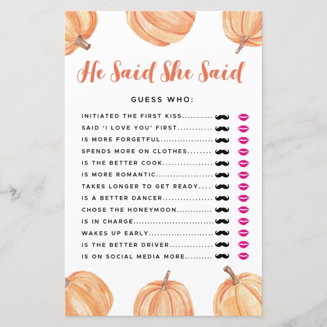 Chá de panela Games Ele Disse Que Ela Disse Pumpki (Frente)