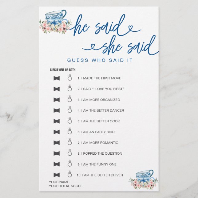 Chá de panela Jogo Que Ele Disse Que Disse Adivinh (Frente)