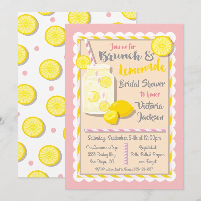 Chá de panela Lemonade Brunch Convites (Frente/Verso)