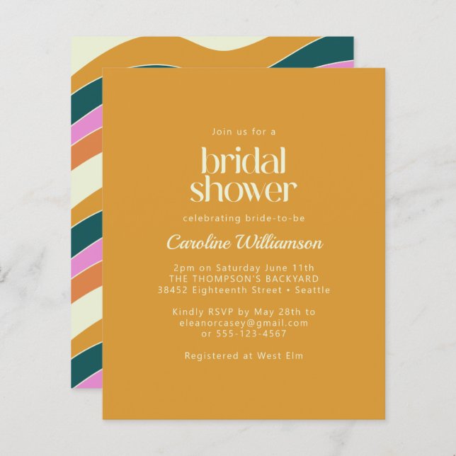 Chá de panela Linhas de Onda Amarelo Amarelo Retro (Frente/Verso)