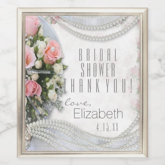 Chá de panela Obrigado Rosa e Pérolas Etiqueta de  (Rótulo Único)
