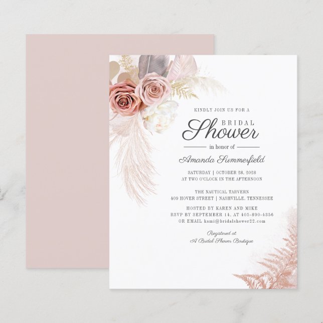 Chá de panela Pampas Grass Terracotta Convite (Frente/Verso)