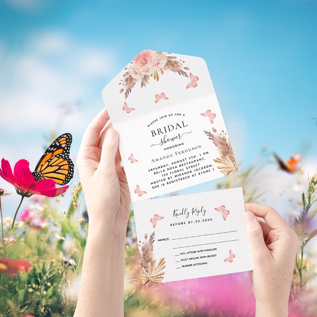 Chá de panela pampas rosa borboletas florais RSVP (Criador carregado)