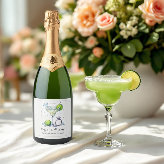 Chá de panela Personalizado Margarita e Matrimony (Custom Margarita & Matrimony Bridal Shower Sparkling Wine Label)