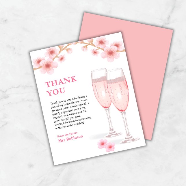Chá de panela Petals & Prosecco (Budget Petals & Prosecco Bridal Shower Thank You Card  )