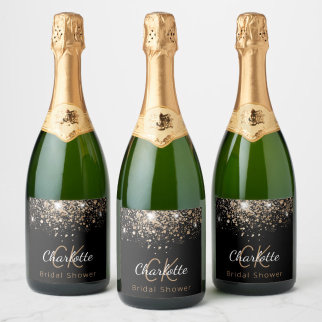 Chá de panela preto de monograma com brilho dourad (Garrafas)