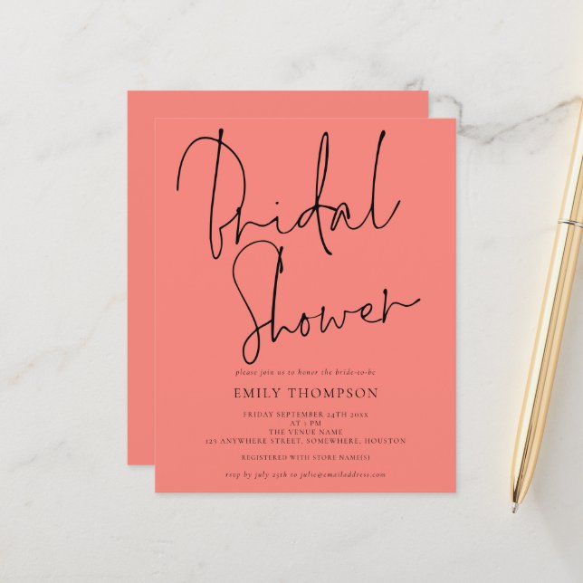 Chá de panela Rosa de Script de Orçamento (Frente/Verso In Situ)