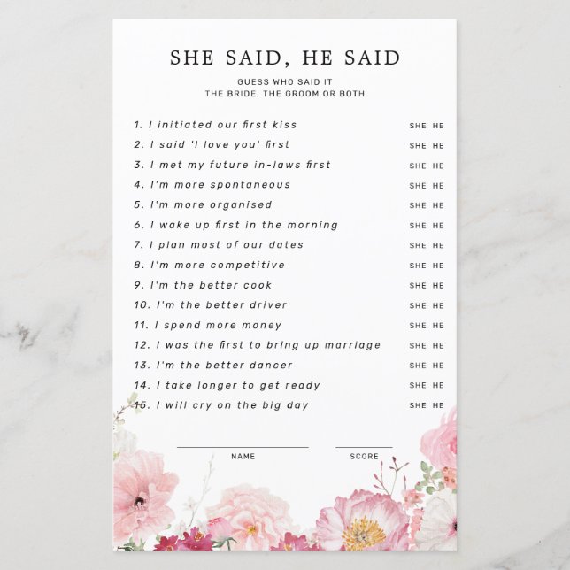 Chá de panela Rosa, Ela Disse Que Ele Disse (Frente)