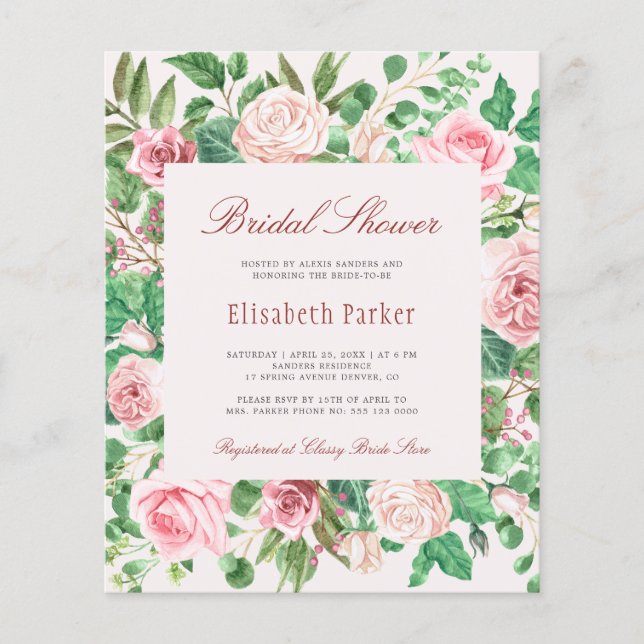 Chá de panela rosa elegante de orçamento (Frente)