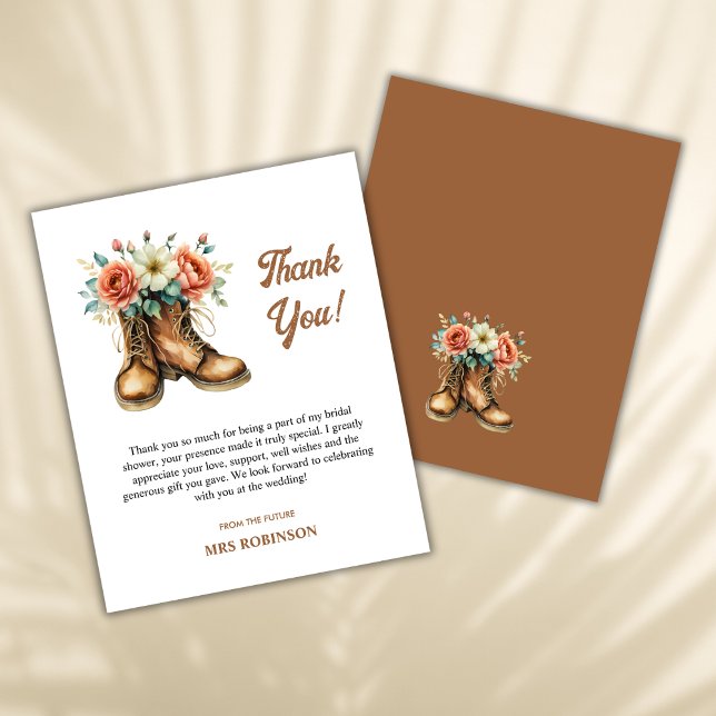 Chá de panela Rustic Boots & Bubbles (Budget Rustic Boots & Bubbly Bridal Shower Thank You Card  )