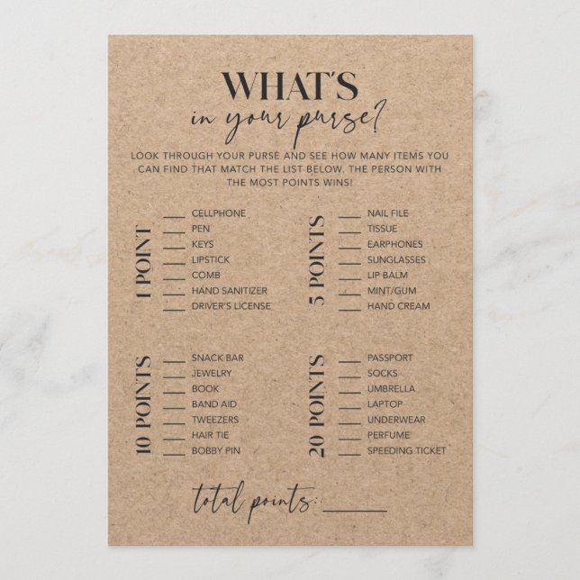 Chá de panela Rustic Kraft O Que Há Na Sua Bolsa (Frente)