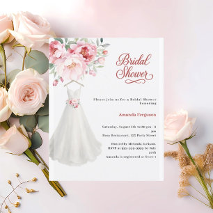 Chá de panela vestido de noiva cor-de-rosa convite