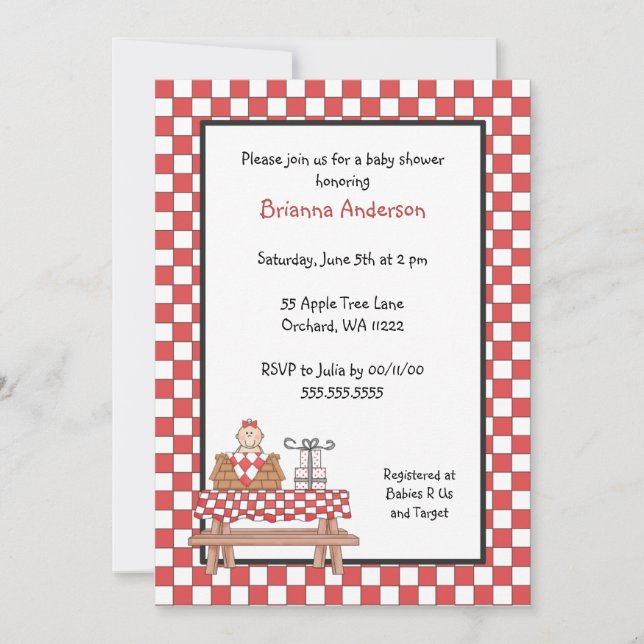 Chá do Baby Q Convite Rapariga com pele clara (Frente)