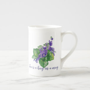 Chá é um abraço numa caneca Aquarela Flor Violeta