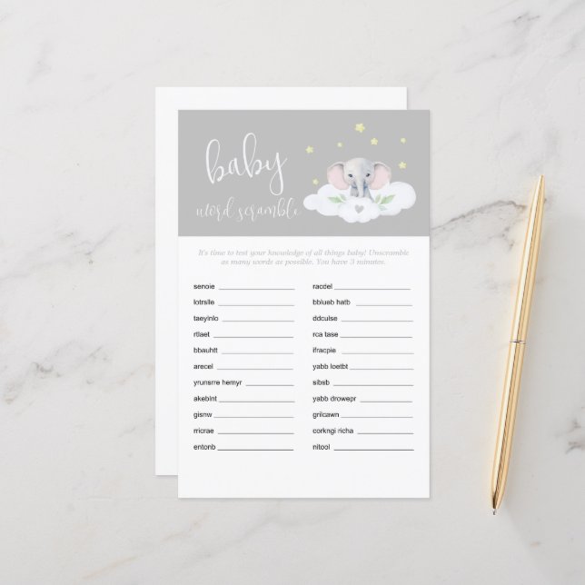 Chá Elefante, Baby Word Scramble Cinza (Frente/Verso In Situ)