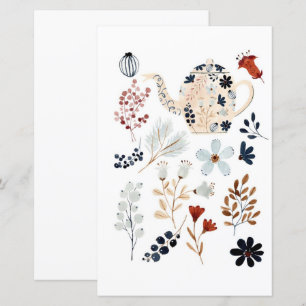 Chá floral de aquarela para corte e colagem