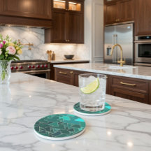 Chá Geométrico e Porta copos Sandstone Dourada