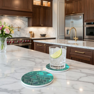 Chá Geométrico e Porta copos Sandstone Dourada