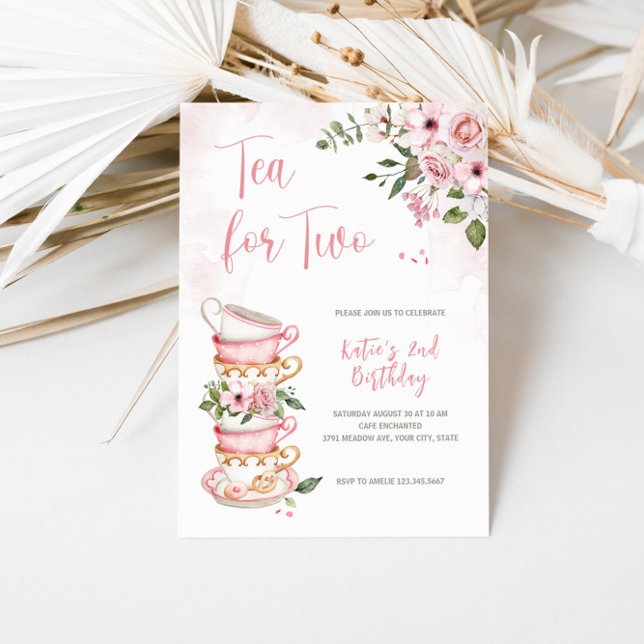 Chá Para Dois Teacups Tema Convite De Aniversário (Criador carregado)