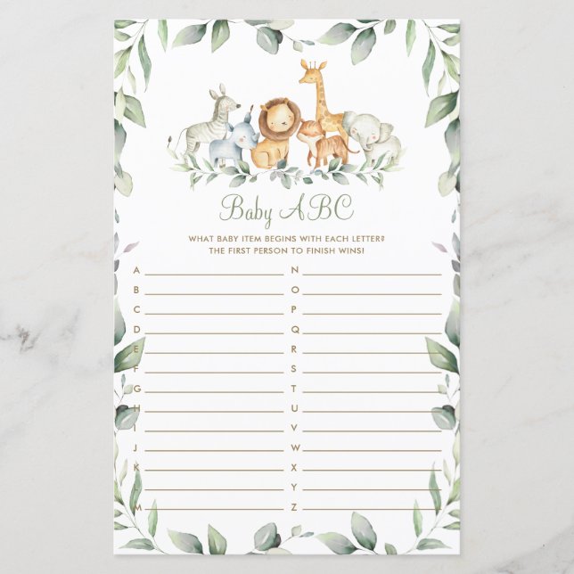 Chá Verde da Selva Bebê Cartão ABC (Frente)